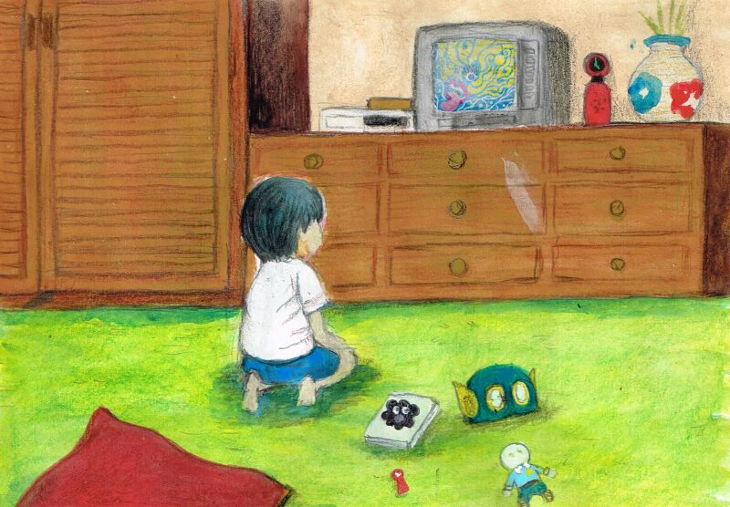 テレビを見る少年　イラスト